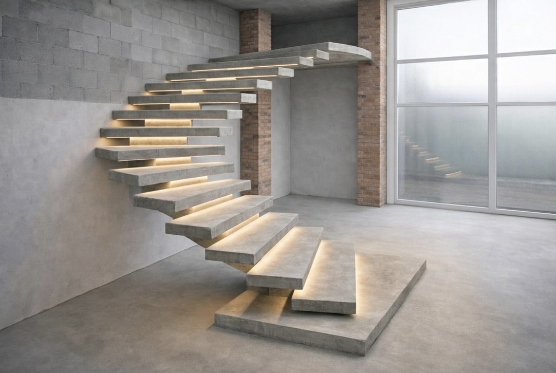 Консольные ступени с подсветкой и чистыми линиями